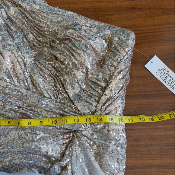 Rene Ruiz Gold Sequin Metallic One Shoulder Cocktail Dress Sz 14 NWT - Picture 10 of 12